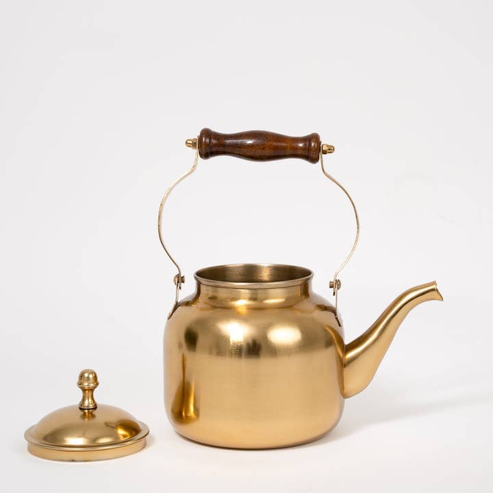 Marble Lotus Original - Wholesale Tea Pot - Matte Gold Tea Kettle with Wooden Handle