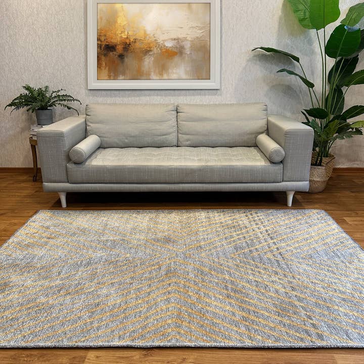 Geometric Gold & Gray Woven Washable Area Rugs for wholesale by Alfa Rich Inc