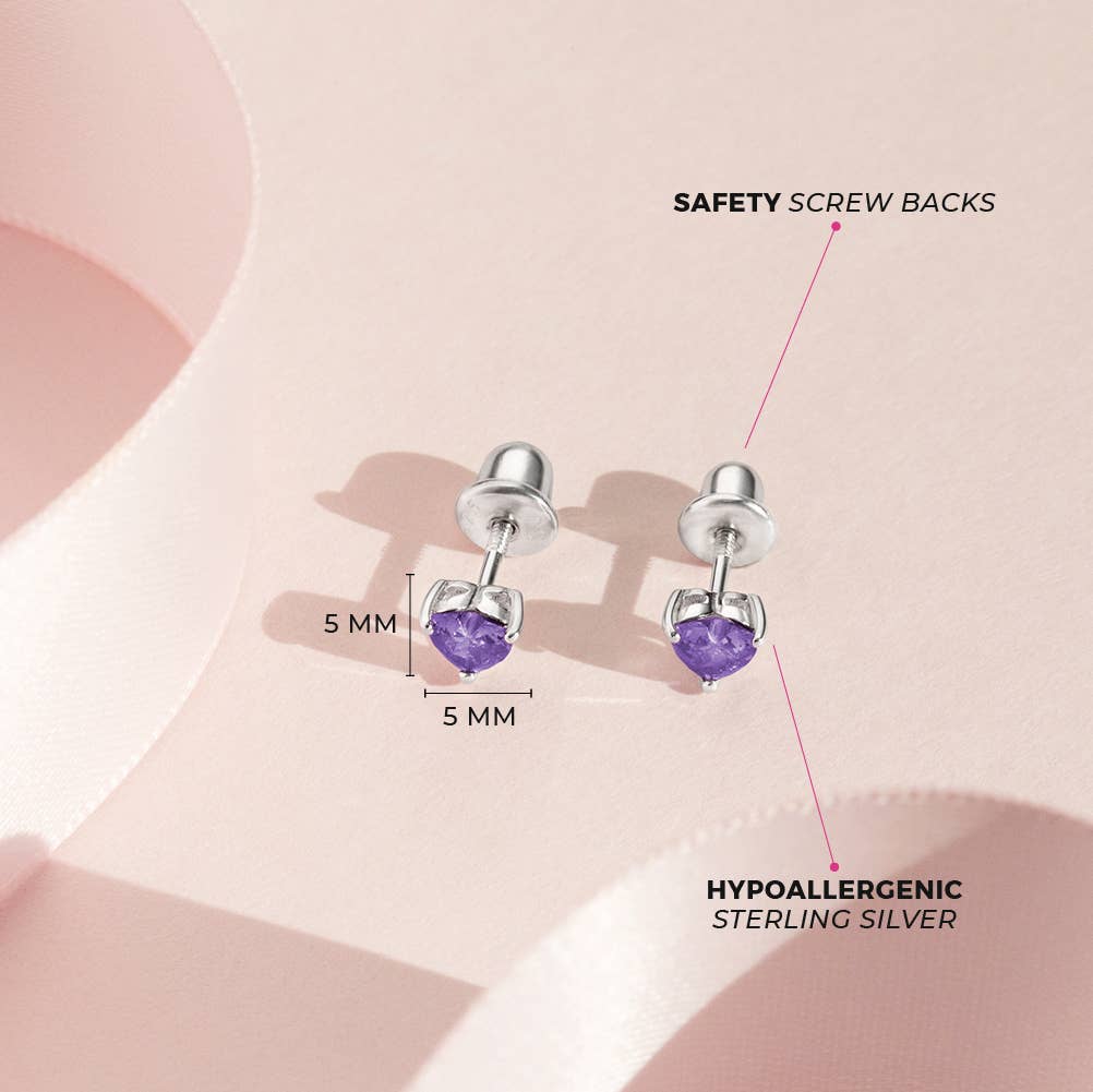 In Season Jewelry - Wholesale Oorbellen - Kinderen - CZ Heart Solitaire 4mm Kinder Oorbellen - Sterling Zilver11
