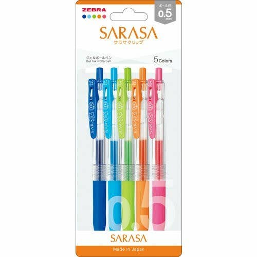 Zebra SARASA Clip Water-based gel ink ballpoint pen VIVID colour 5pc set 0.5mm for wholesale by MY Lifestyle Japan