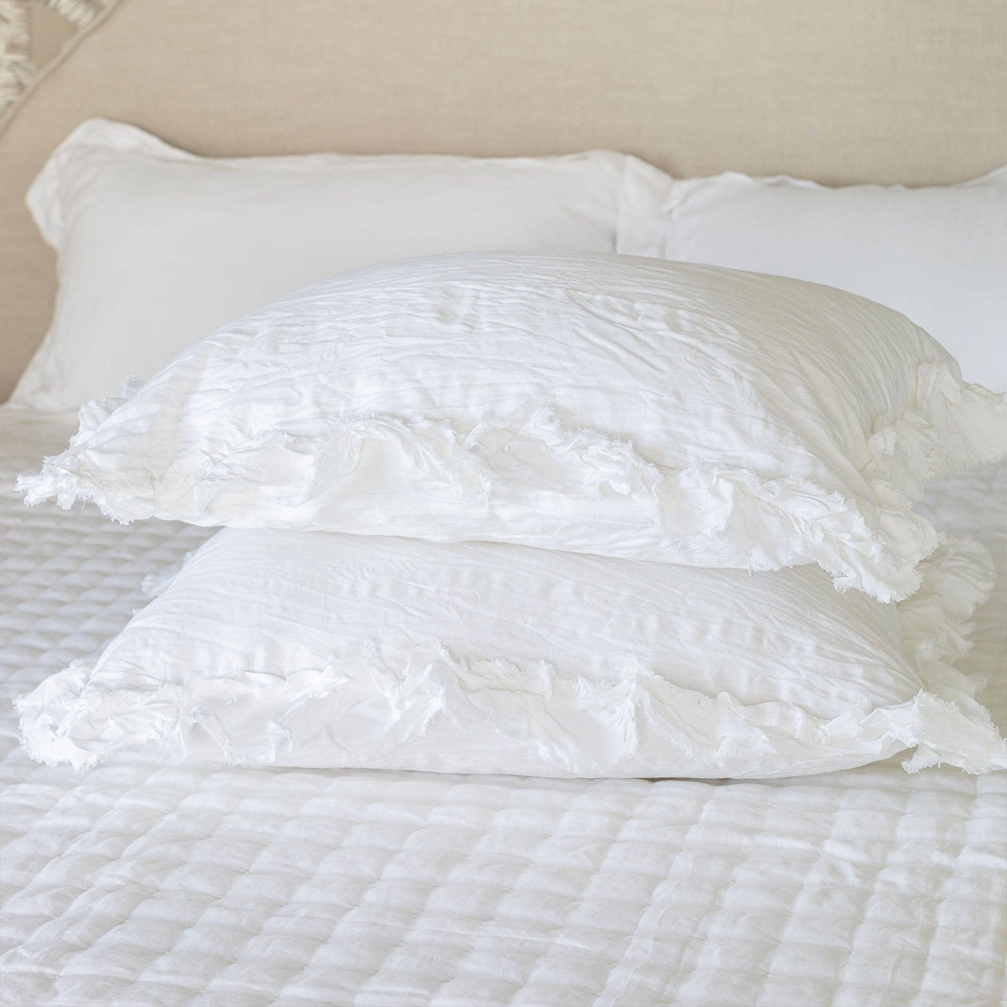 Isle Ruffled White Linen Pillowcases for wholesale on Faire1
