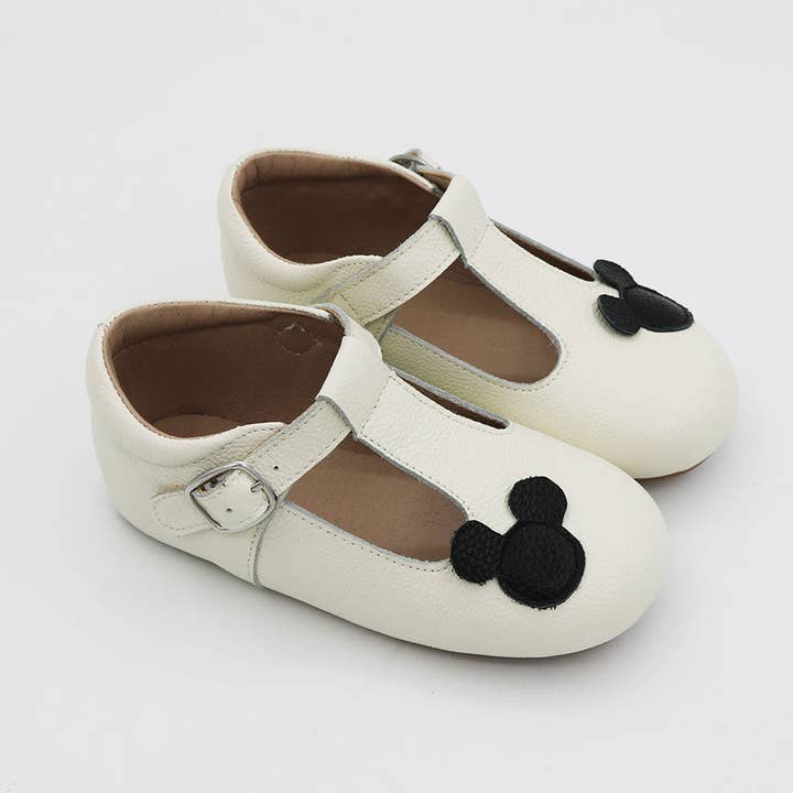 Off White T-Straps (EggShell) - Black Ears for wholesale by Yourtay