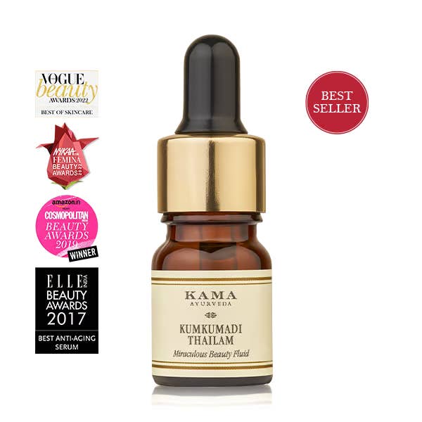 India shopping - Vendita all'ingrosso Sieri/creme concentrate per il viso - Kama Ayurveda Kumkumadi Thailam Fluido di Bellezza Miracoloso | Siero Notte Ispirato all'Ayurveda | 3 ml