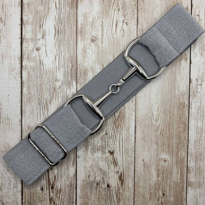 1.5" Equestrian Elastic Bit Buckle Belt - Grey Glitter for wholesale by Benny Bows
