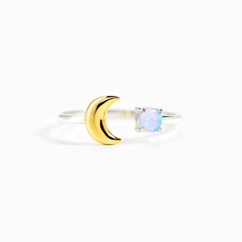 Perimade & Co. LLC - Wholesale Single Stone/Solitaire Ring - Gold Opal Moon Star Stacking Ring in 925 Sterling Silver4
