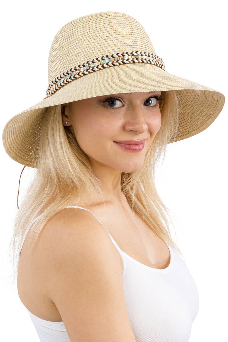 Cap Zone – wholesale Stråhatt – Dam – Cap Zone solhatt i derbystil med kupad kulle och tribalmönstrad kant i halm8