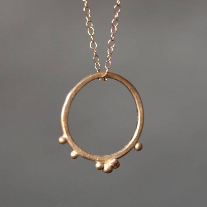 Small Beaded Circle Pendant in 14k Gold for wholesale by Michelle Chang