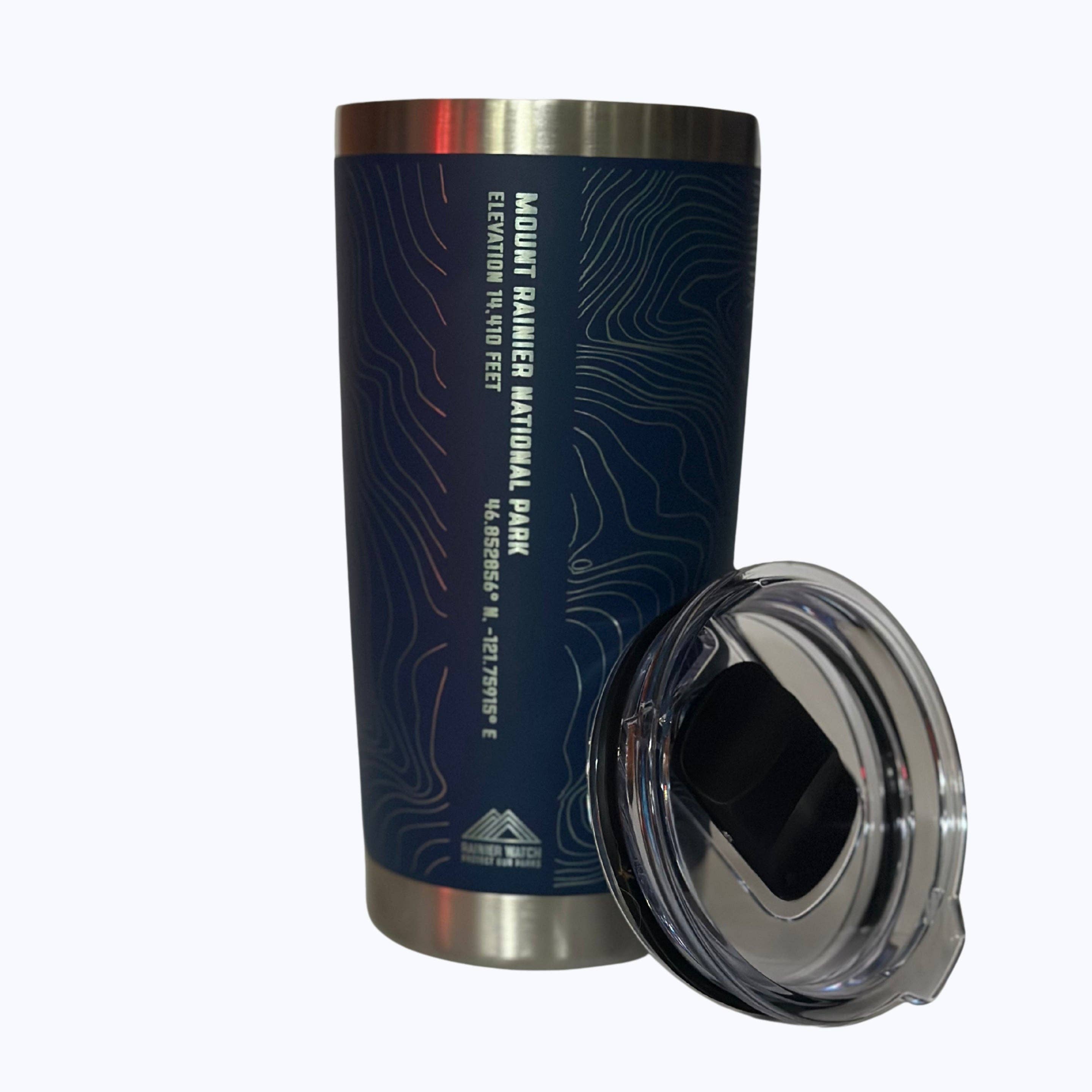 Rainier Watch Supply Co - Wholesale Insulated Mug/Tumbler - Mount Rainier National Park Topo Travel Coffee Tumbler (20oz) - Navy9