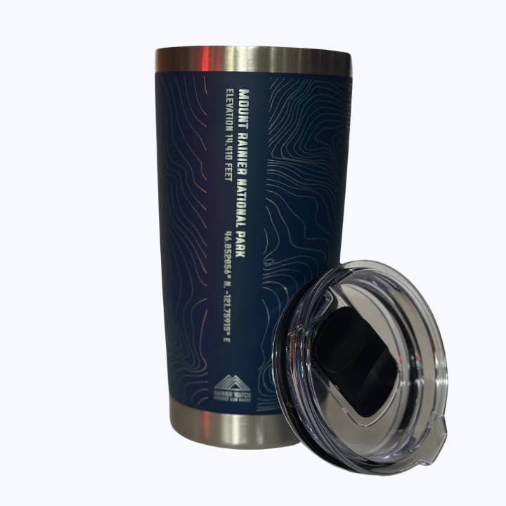 Rainier Watch Supply Co - Wholesale Insulated Mug/Tumbler - Mount Rainier National Park Topo Travel Coffee Tumbler (20oz) - Navy9