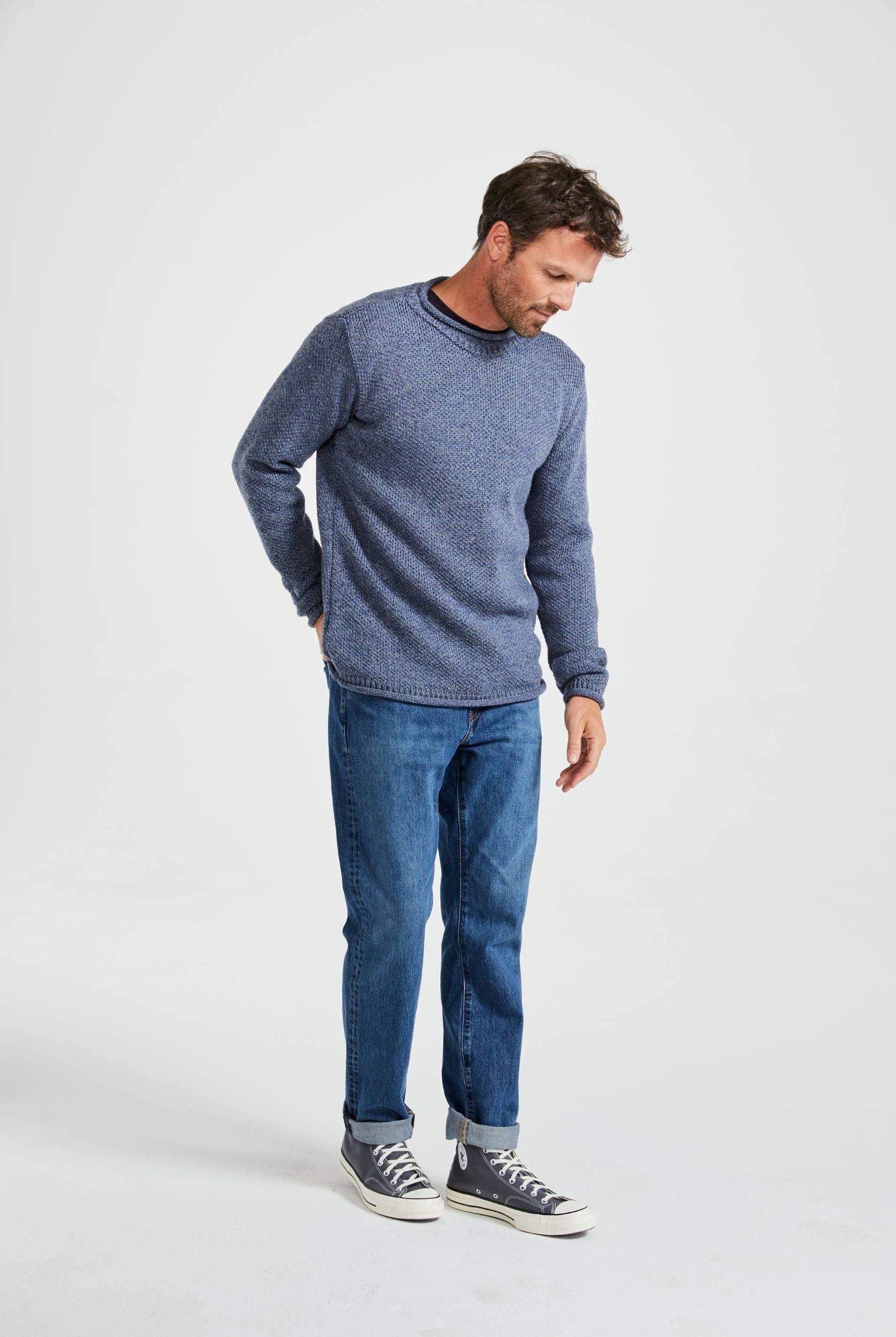 Aran Woollen Mills - Vendita all'ingrosso Maglione tricot - Uomo - Maglione a Collo Alto Moycullen - Denim3