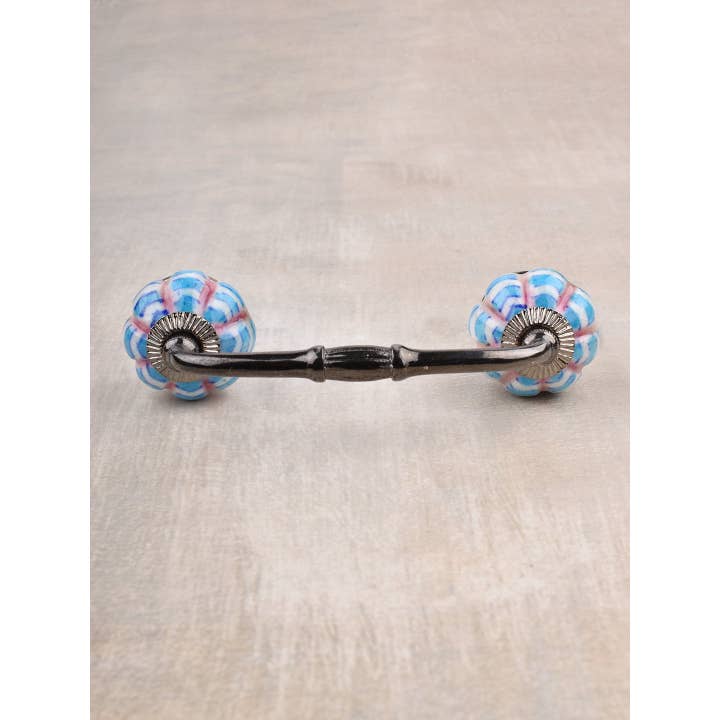 KNOBCO – Engroshandel Knap/træk – Turkis og hvidt design Melonform Unik keramisk skabshåndtag2