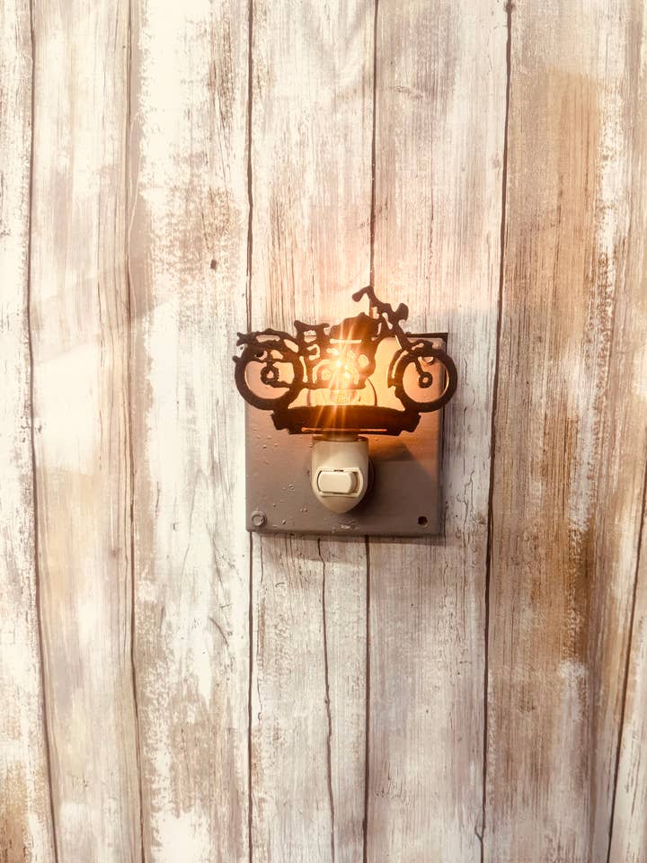 Vintage Motorcycle Image Rustic Night Light for wholesale by Universal Ironworks USA
