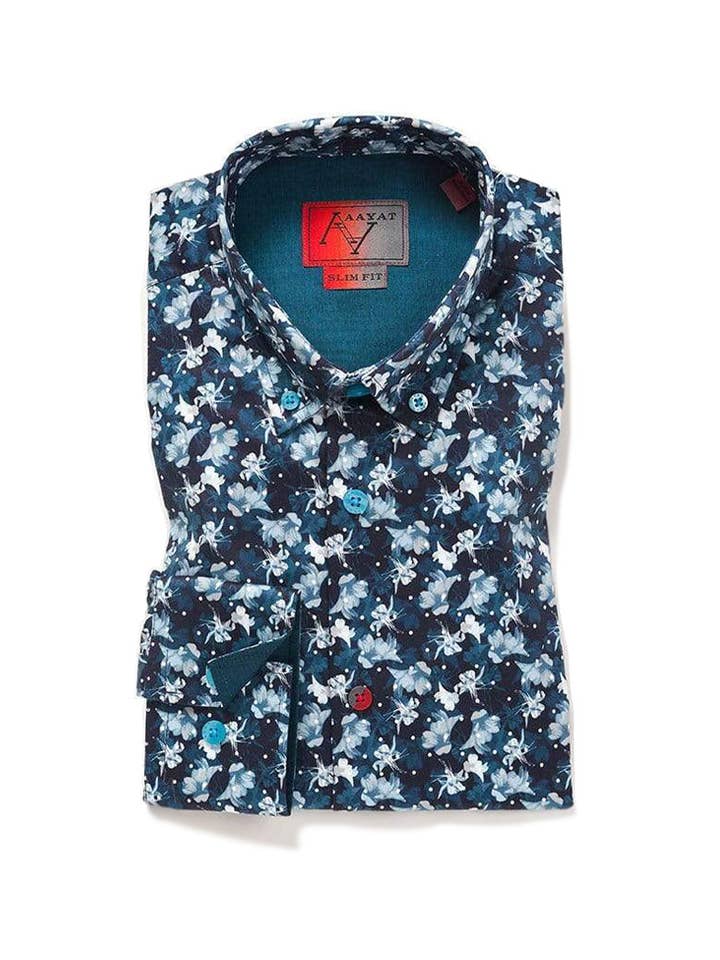 Aayat Menswear - Vente Chemise à col boutonné – homme - CHEMISE À FLEURS POUR HOMME À COL BOUTONNÉ6