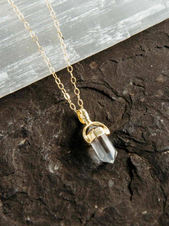 I Am Crystal Clear Quartz Point Necklace for wholesale by Fierce Forward Jewelry