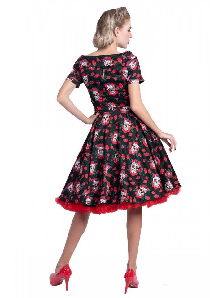 Dolly & Dotty - Wholesale Dress - Women's - Rockabilly Skulls & Roses Darlene Swing Dress