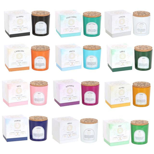 Something Different Wholesale - Wholesale Jar/Filled Candle - Set of 12 Zodiac Gemstone Crystal Candles