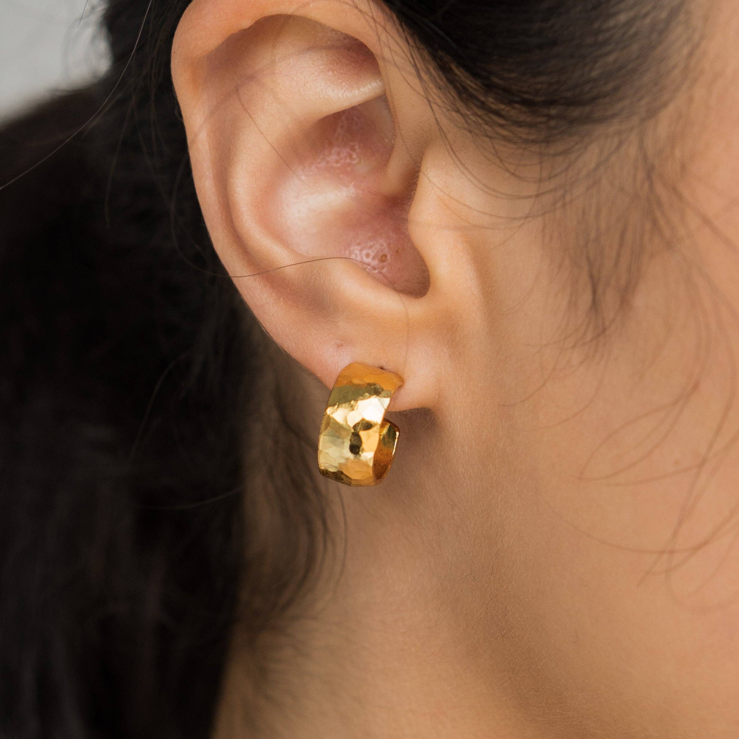 Brenda Grands Jewelry - Wholesale Hoop Earrings - 24K Gold Mini Hammered Hoops1