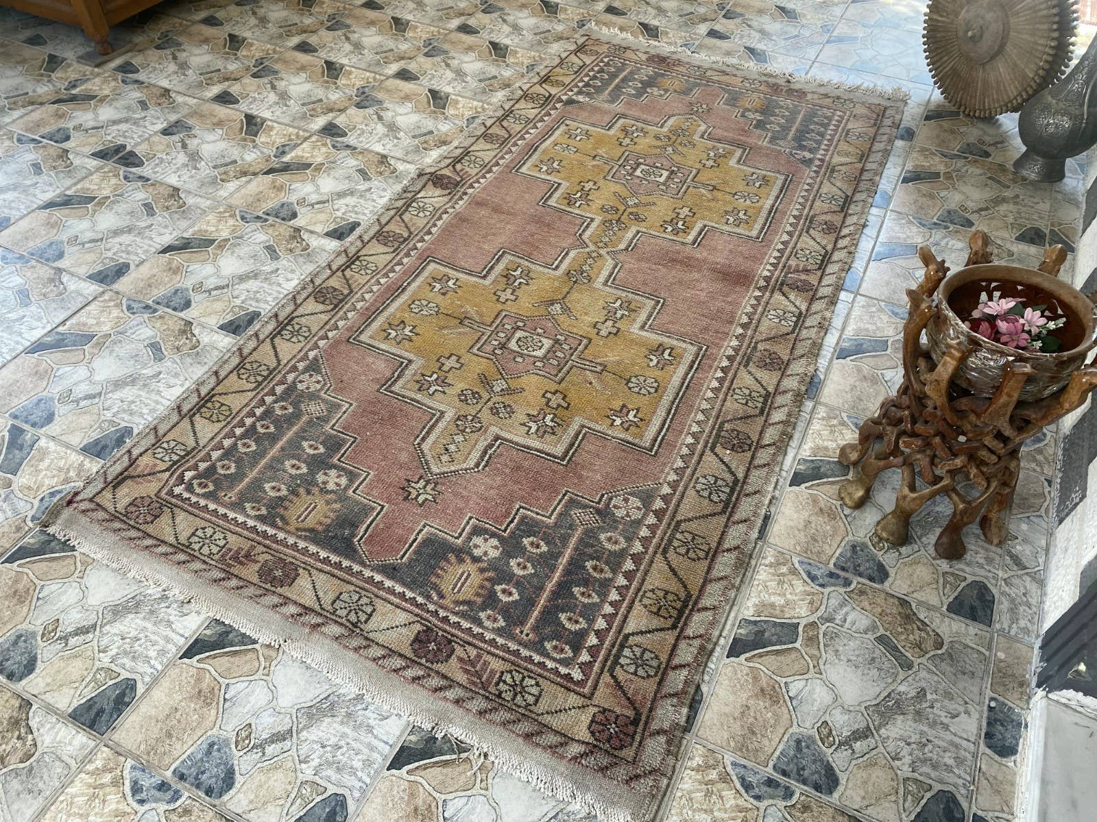 Oushak Rugs - Wholesale Area Rug - 1970 Turkish Vintage Handmade Wool Rug Geometric 4.5x8.8 ft2