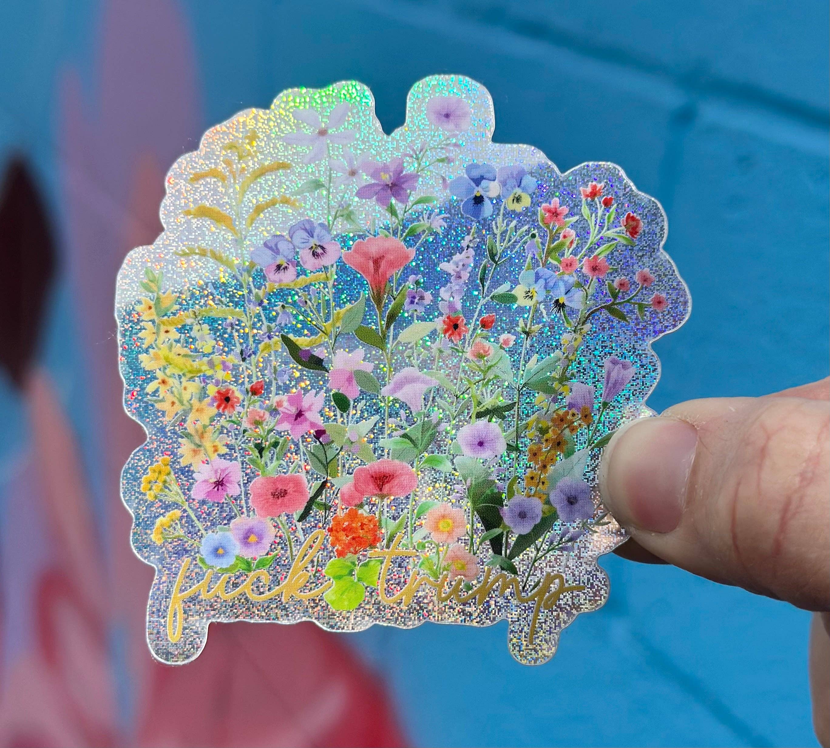 Hilarious Humanitarian - Wholesale Sticker - Hidden "Fuck Trump" Floral Pixie Glitter Sticker2