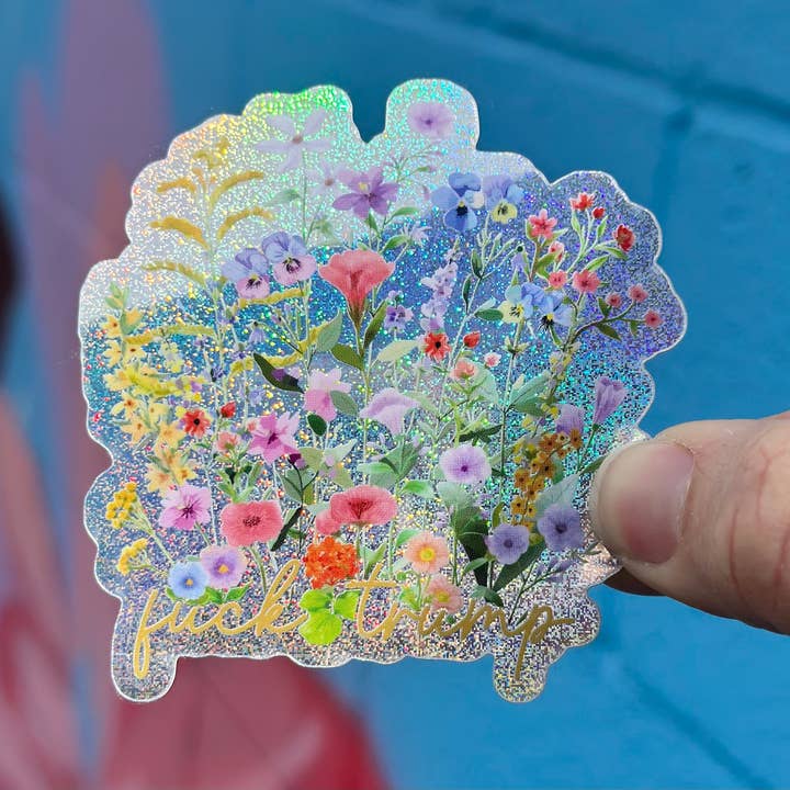 Hilarious Humanitarian - Wholesale Sticker - Hidden "Fuck Trump" Floral Pixie Glitter Sticker2