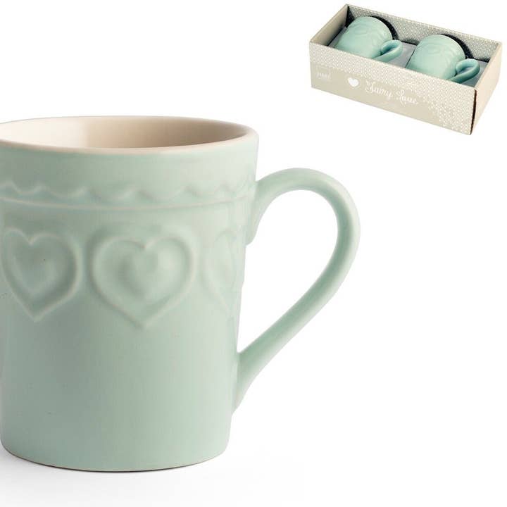 H&H - Wholesale Coffee Mug - Set of 2 Stoneware Mugs Fairy Love Aquamarine 320 cc0