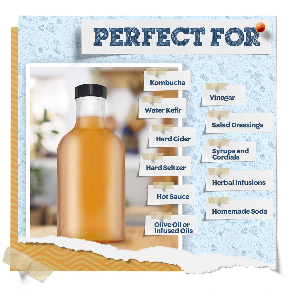 Fermentaholics - Wholesale Milk/Juice Bottle - Glass Stout Bottles, 16 fl oz with Lids - 8-pk3