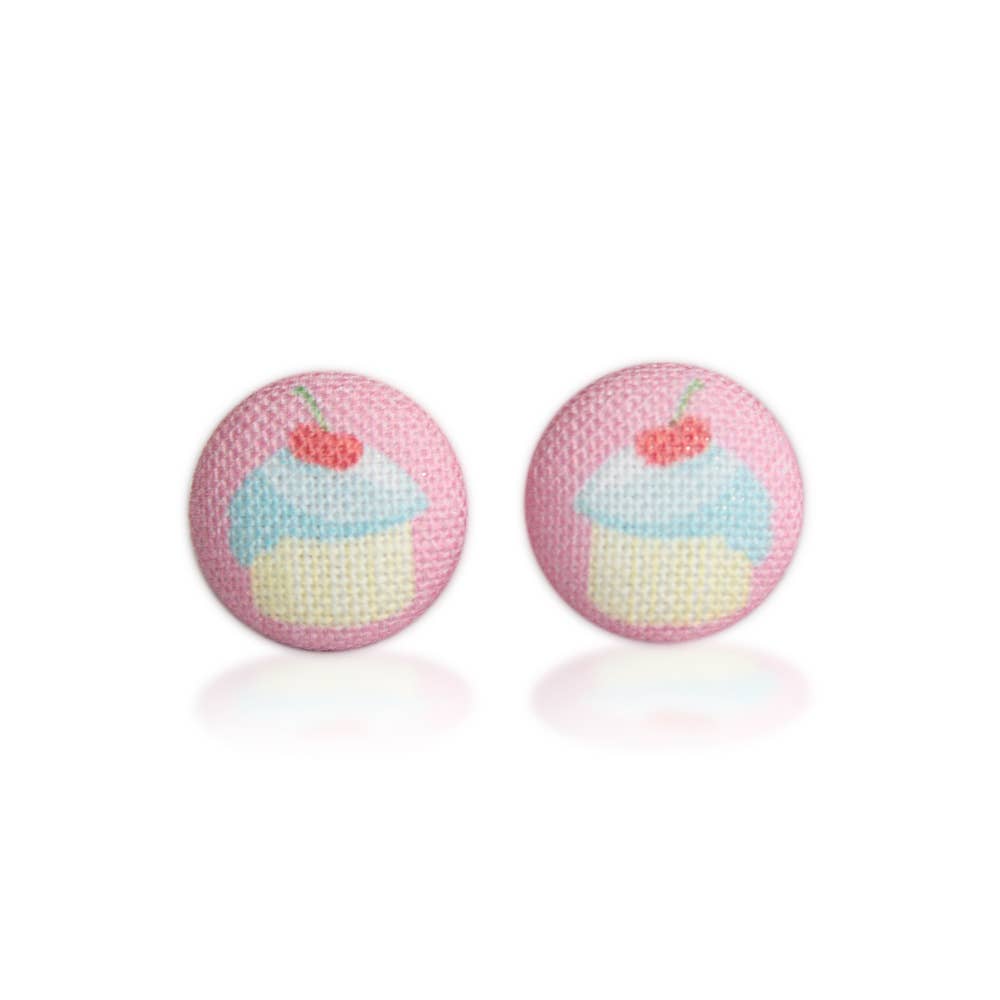 Rachel O's - Wholesale Stud/Post Earrings - Birthday Cupcake Fabric Button Earrings4