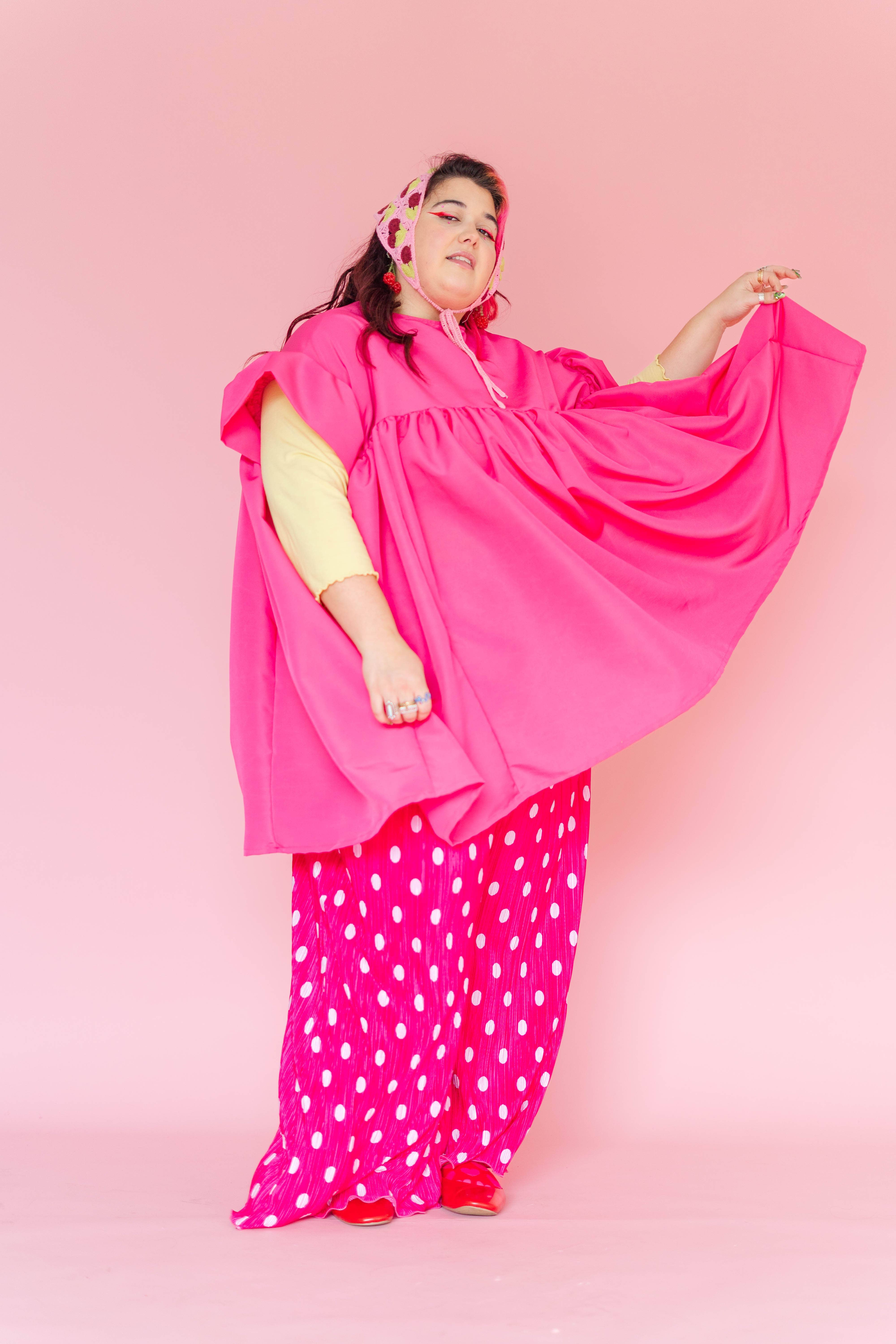 Nettle Studios - Wholesale Pants - Women's - Size Inclusive Hot Pink & White Polka Dot Pleated Flare Pant22