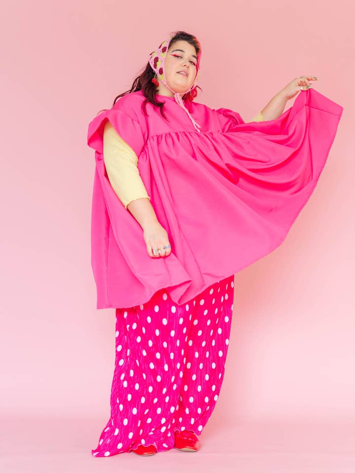 Nettle Studios - Wholesale Pants - Women's - Size Inclusive Hot Pink & White Polka Dot Pleated Flare Pant22