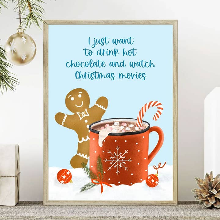 Hot Chocolate and Christmas Movies Art Print for wholesale by Sarah Whittle Illustration