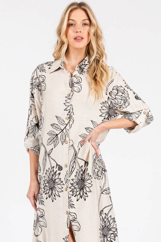 Pink Irene Wholesale - Wholesale Dress - Women's - Women Woven Floral Print Button-Down Maxi Dress18