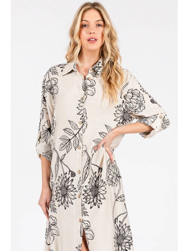 Pink Irene Wholesale - Wholesale Dress - Women's - Women Woven Floral Print Button-Down Maxi Dress18