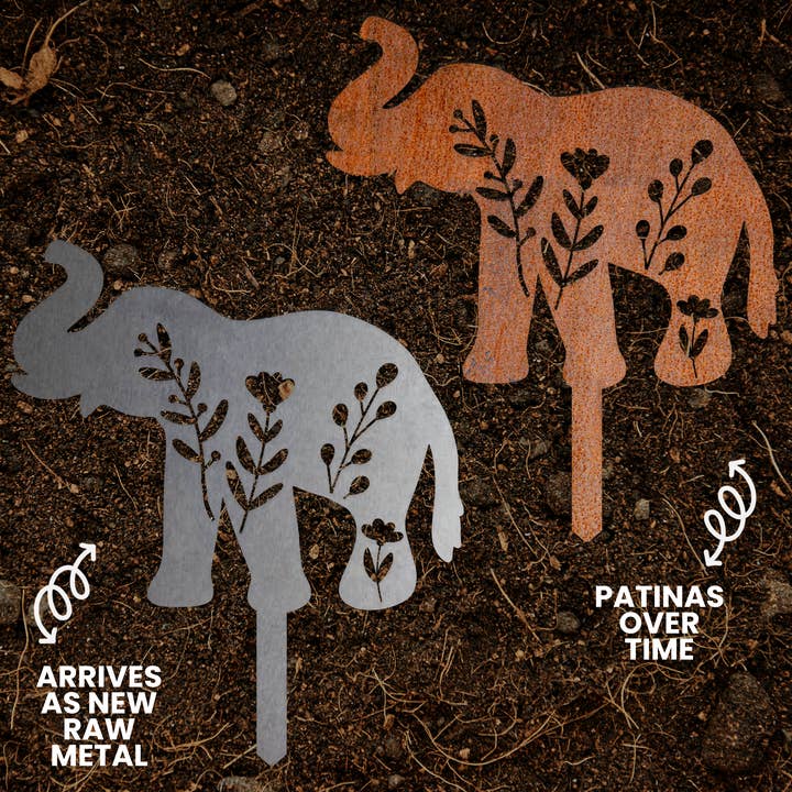 Elephant Floral Metal Garden Stake | Yard Outdoor Decor Art for wholesale by Baum Designs LLC