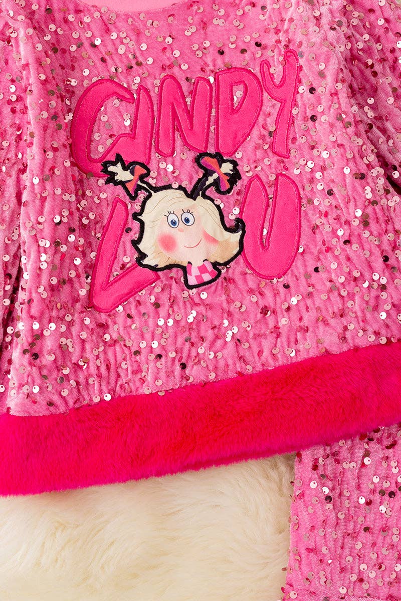 Kids Charm Online - Wholesale Top & Pant Set - Kids - Christmas character application on pink sequins top and bell bottoms. OFG42792 AMY1