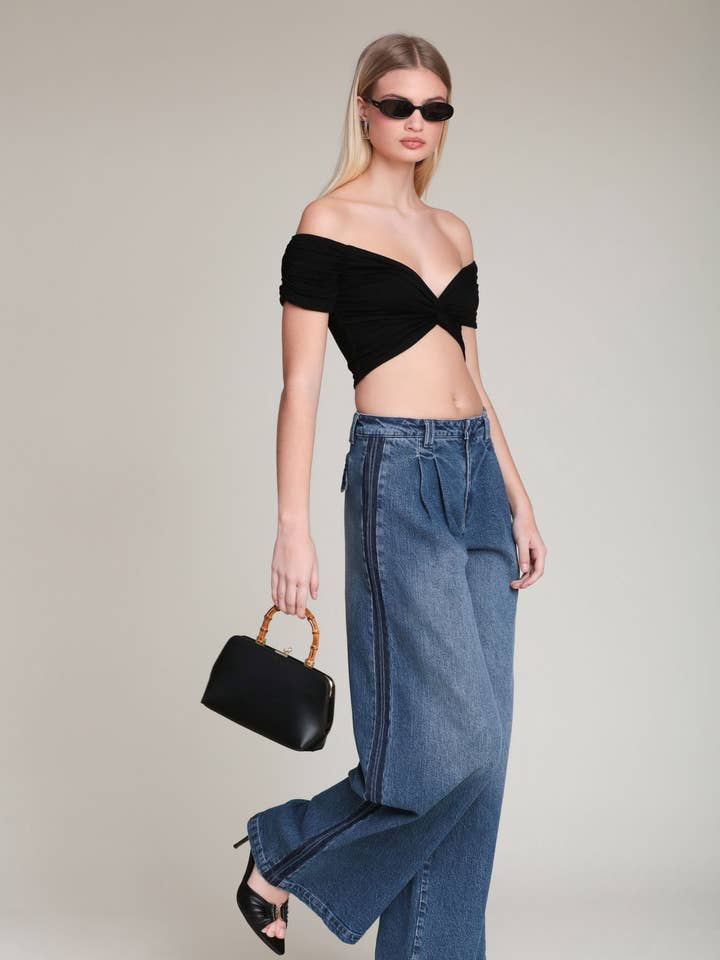 Side Stripe Wide Leg Jeans for wholesale by Avec Les Filles