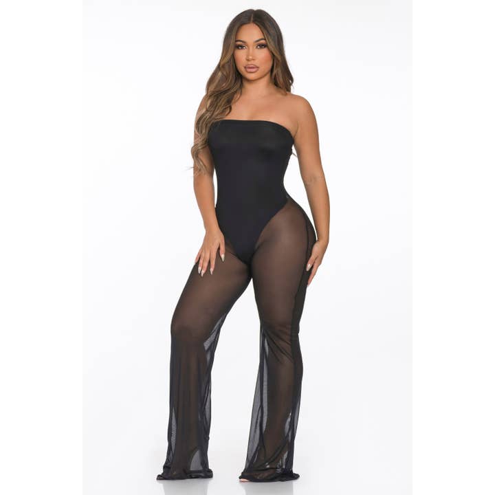 J6086 Jumpsuit met netvoering en buisvoering voor wholesale door Uptown Apparel