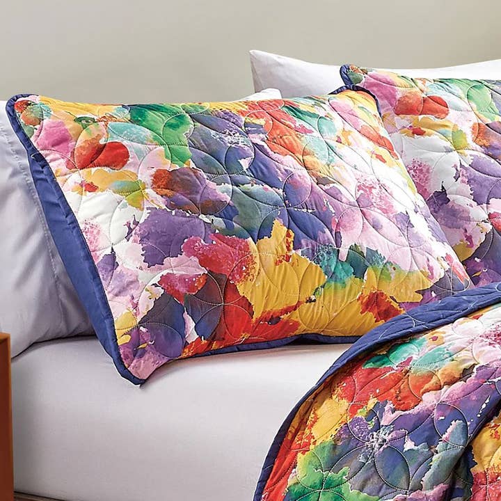 home mart goods - Wholesale Quilt - Floral Abstract Purple Yellow Reversible Quilt Coverlet