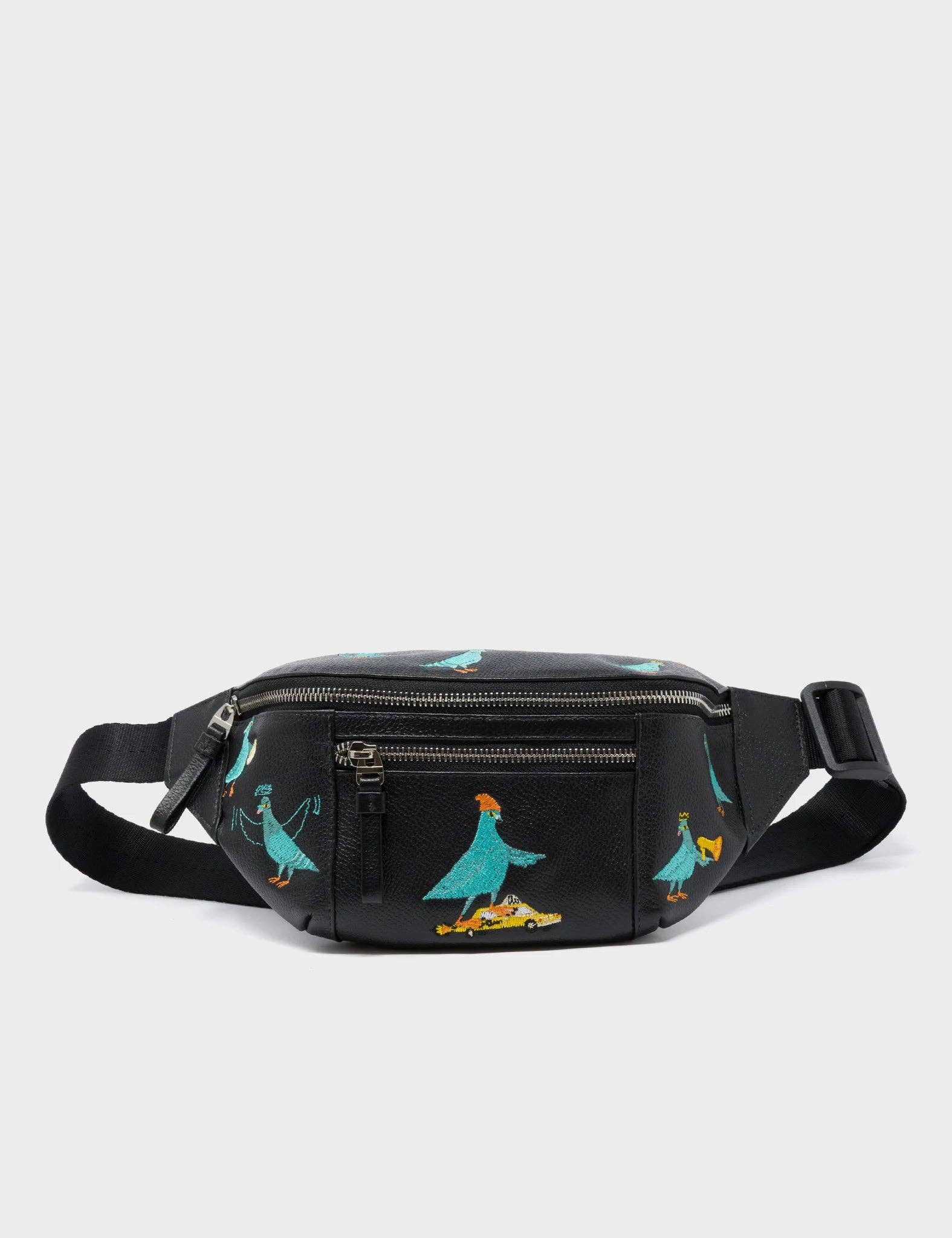 Min & Mon – wholesale Belt bag – Women’s – Harold Fanny Pack Black Leather - Pigeonista Embroidery1