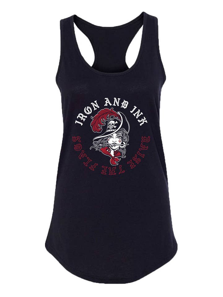 Ladies Raise The Flags Racer Back Tank Top- Black for wholesale by Iron And Ink Clothing Co