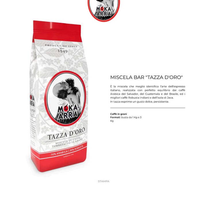 Metina SAS - Vendita all'ingrosso Caffè/espresso istantaneo - Moka Arra Caffè Miscela Bar Tazza D'Oro in grani grammi 30002
