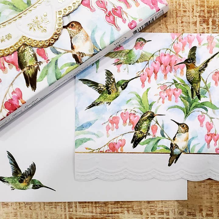 Carol Wilson Fine Arts Inc./For Arts Sake - Wholesale Stationery/Notecard Set - Hummingbird Embossed, Die-Cut Boxed Portfolio Note Card Set NCP25081