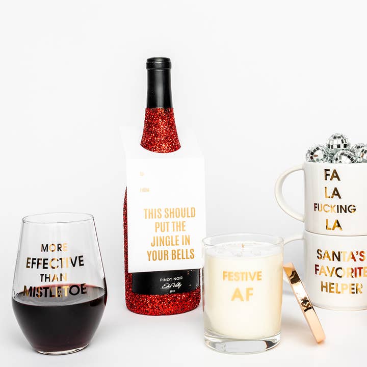 Chez Gagné - Wholesale Wine Glass - More Effective Than Mistletoe - Gold Foil Stemless Wine Glass