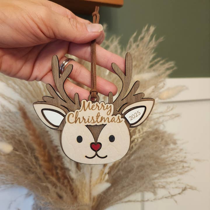 Personalized Wooden Reindeer Christmas Ornament: Merry Chris for wholesale by All the Things MN
