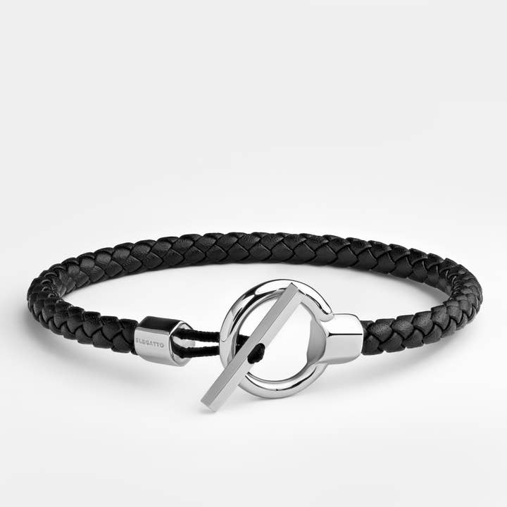 Elegatto - Wholesale Woven/Braided Bracelet - Helm Braided Leather & Silver Plated Bracelet