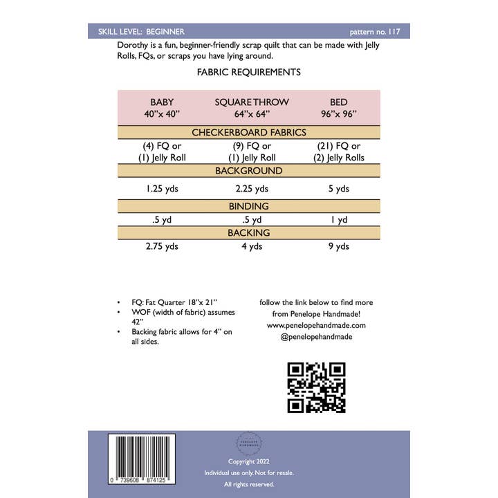 Penelope Handmade - Wholesale Quilt - Dorothy Quilt Pattern | Paper Version1
