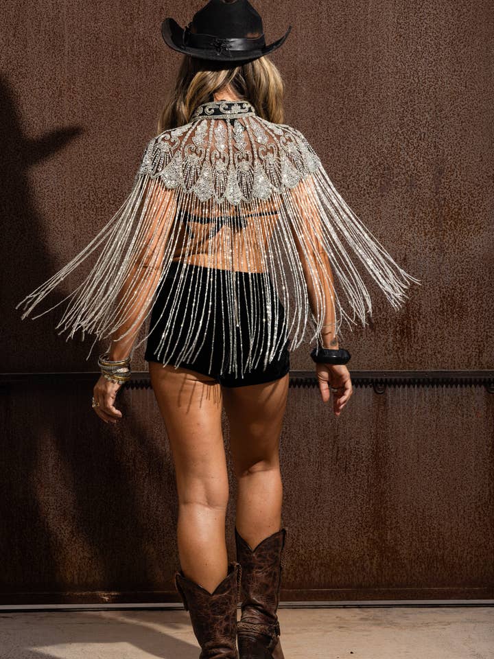 Fantastico Fans - Wholesale Cape - Women's - Glass Bead Cape Vintage Silver2