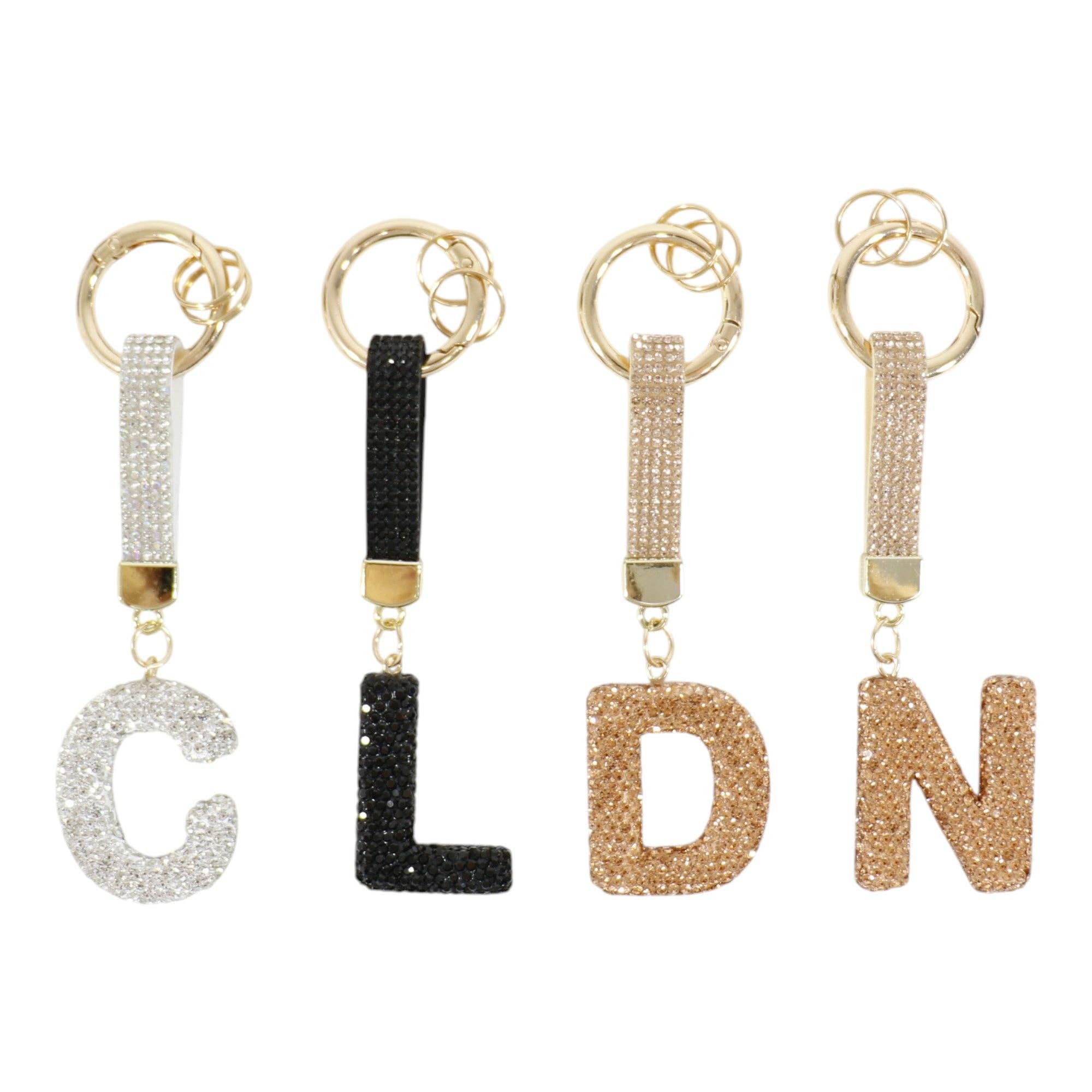 ASSORTED Rhinestone Alphabet Initial Letter Key Chain KC001..(12PC) for wholesale on Faire9
