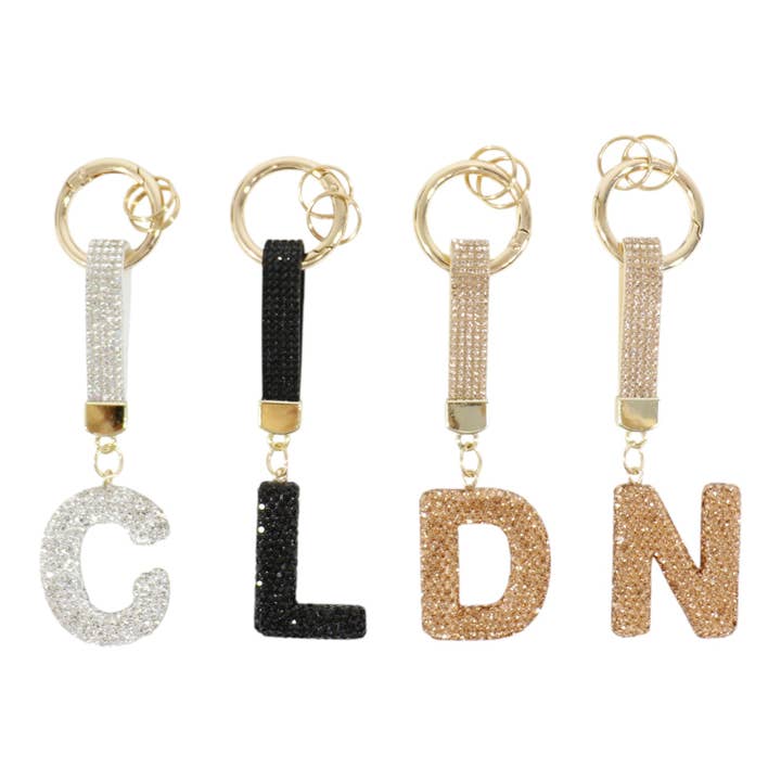 ASSORTED Rhinestone Alphabet Initial Letter Key Chain KC001..(12PC) for wholesale on Faire9