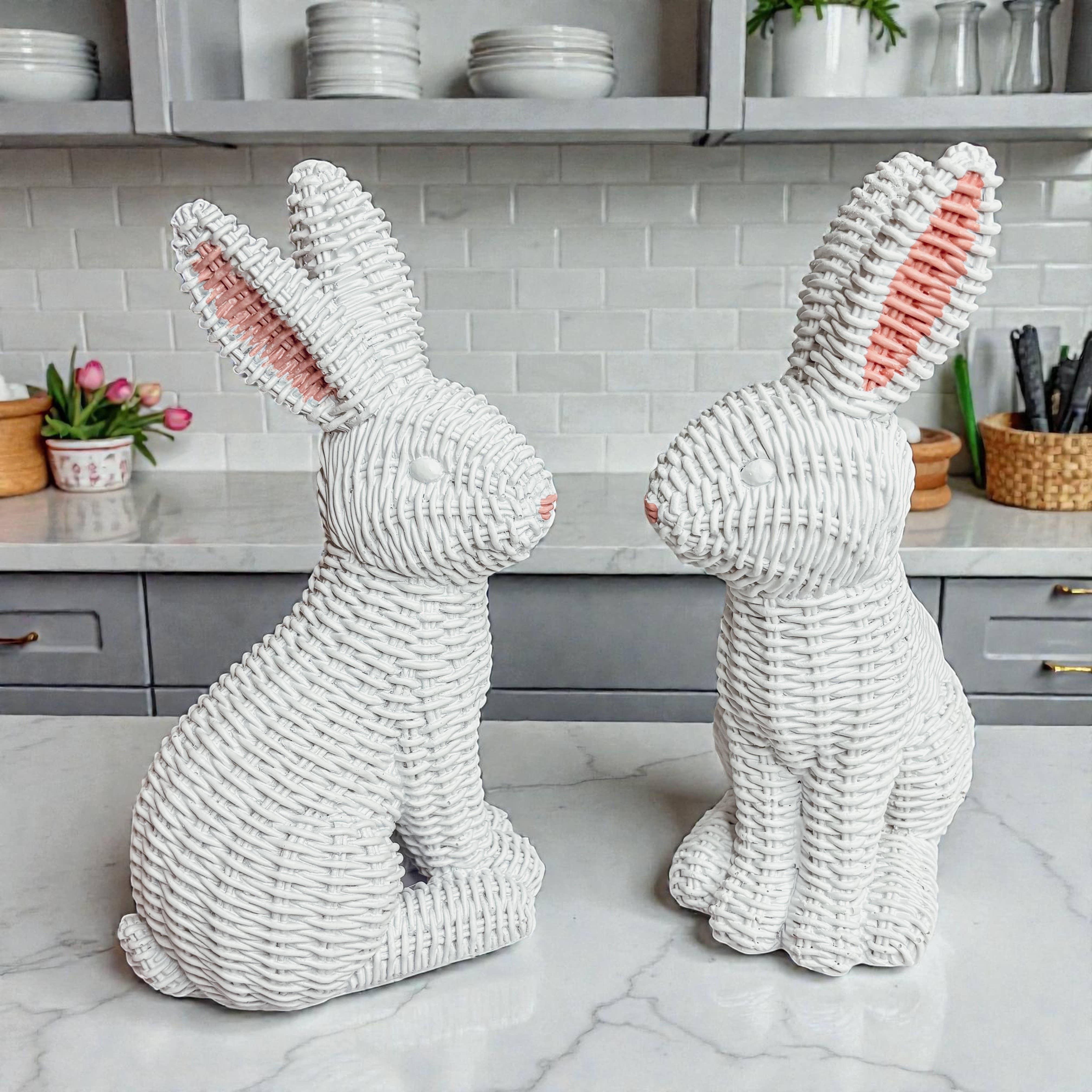 Gia Roma - Wholesale Sculpture - Easter Farmhouse Home Decor, Resin Bunny Figurine Rattan 49