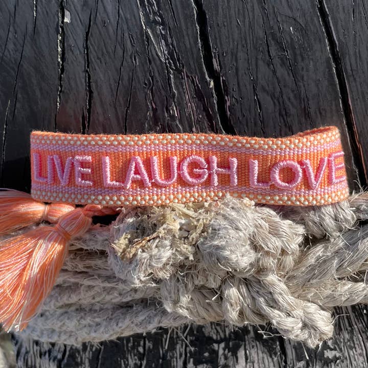 Parsley & Pepper - Wholesale Woven/Braided Bracelet - LIVE LAUGH LOVE statement bracelet woven, embroidered